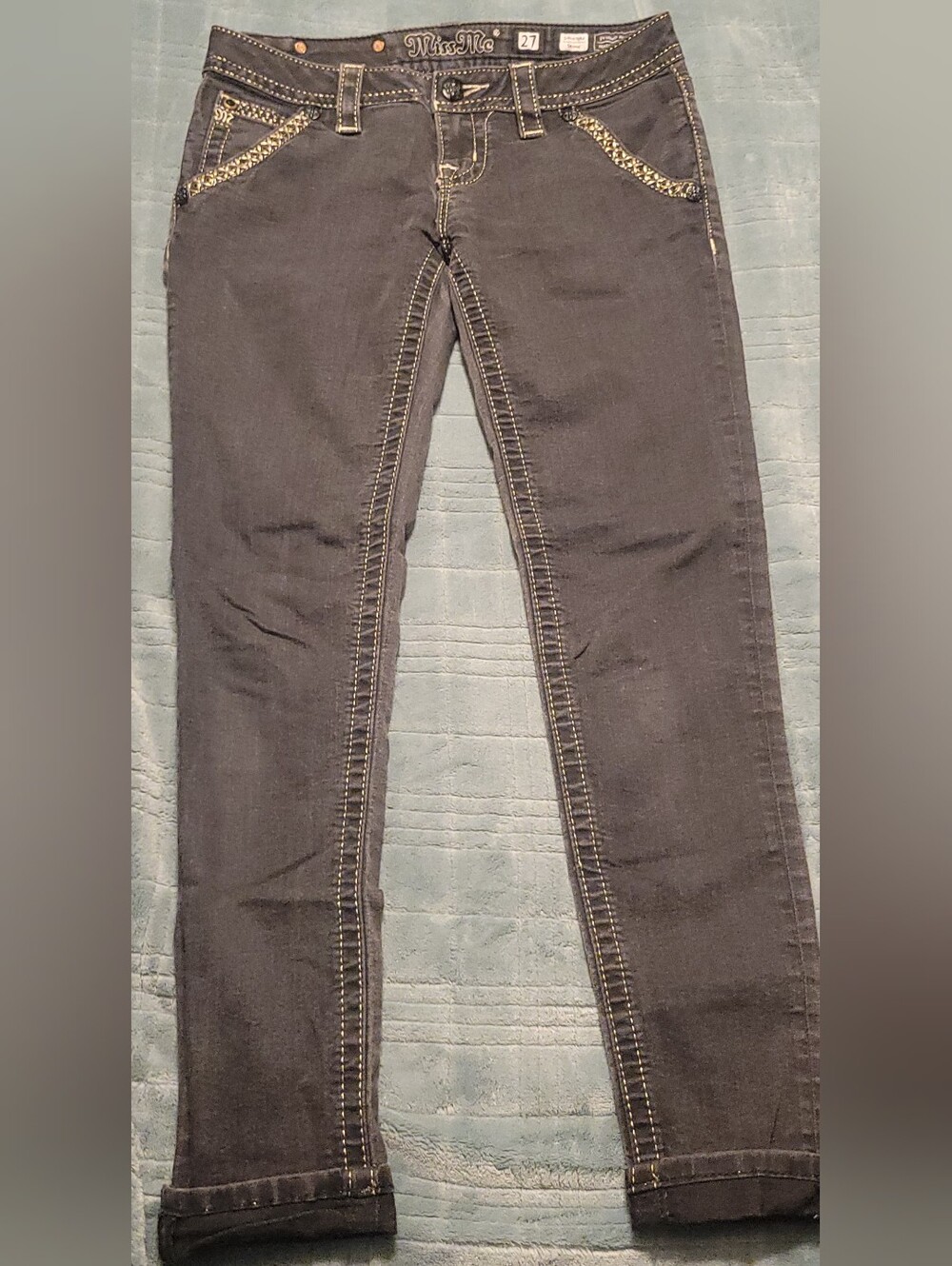 MISS ME Skinny Fit Black Greyish  Women’s Jeans with Contrast Stitching